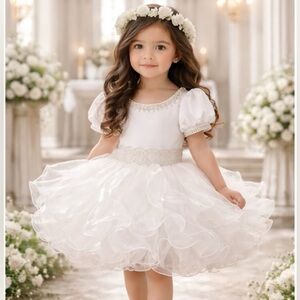 White girls couture christening flower girl semi glitz natural pageant dress